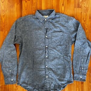 Blue Linen Button Down Shirt